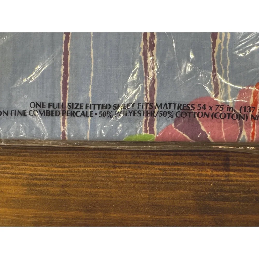 Fieldcrest Fitted Sheet Full Size Floral‎ Striped New Vintage 180TC Percale NOS